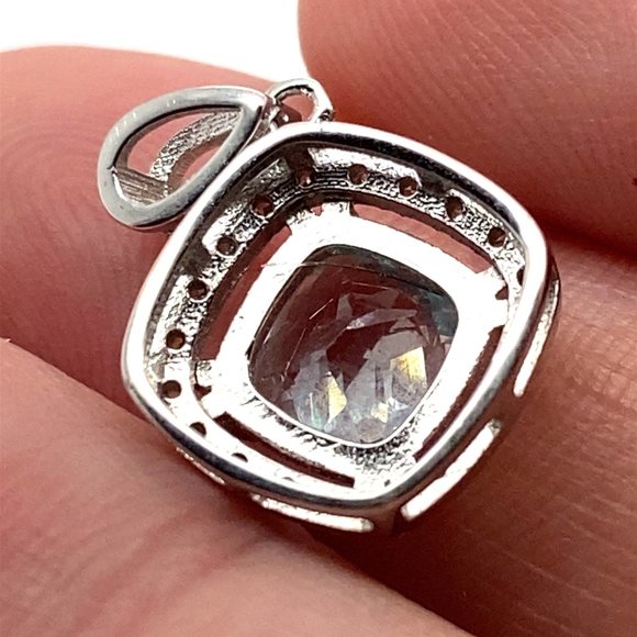 Aquamarine 1.30ct White Gold Finish Solid 925 Sterling Silver Pendant - Picture 7 of 7